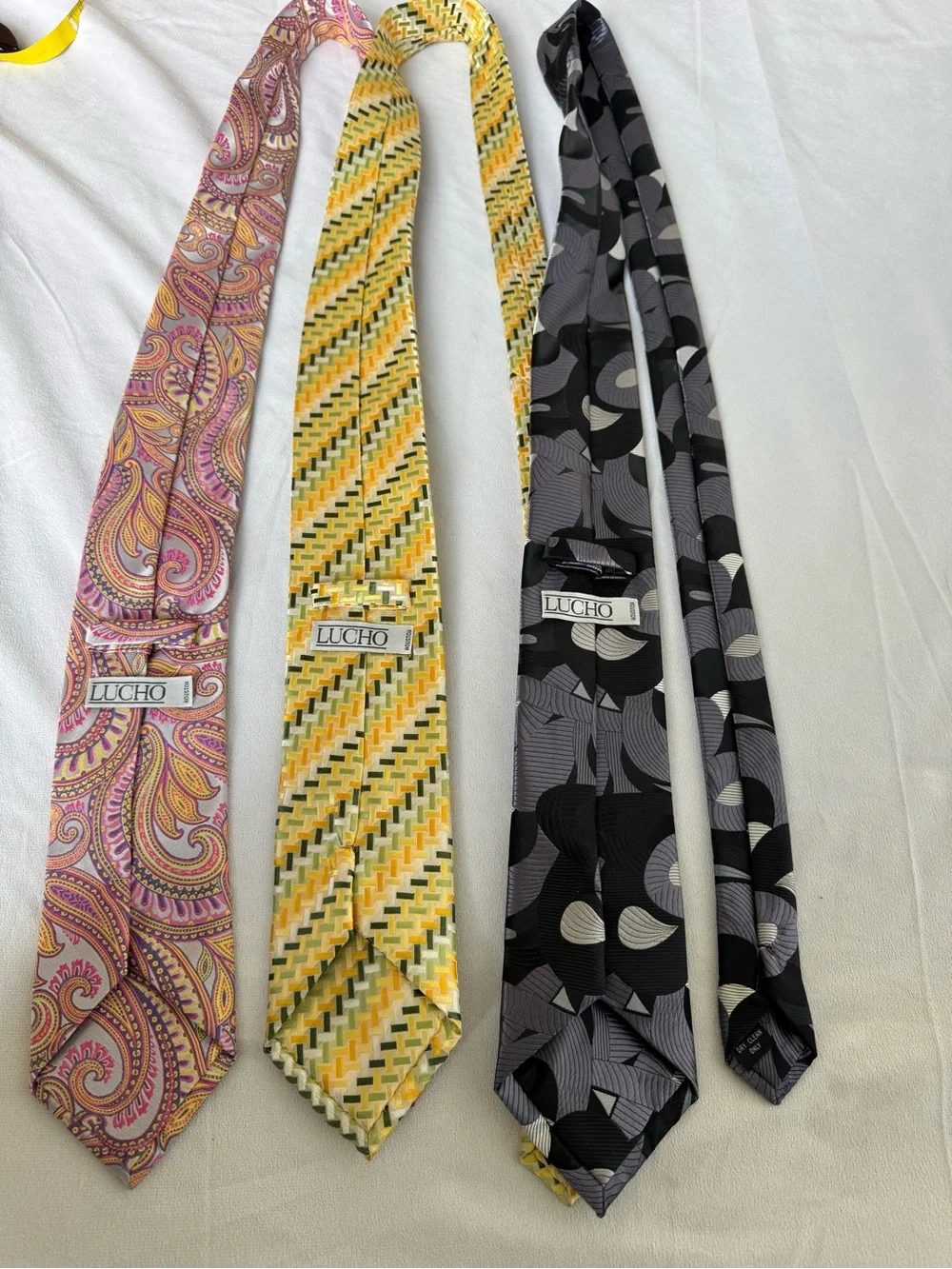 Lucho Men Tie Set of 3 Silk Made in Houston Luxury Pink‎ Yellow Black Floral Geo